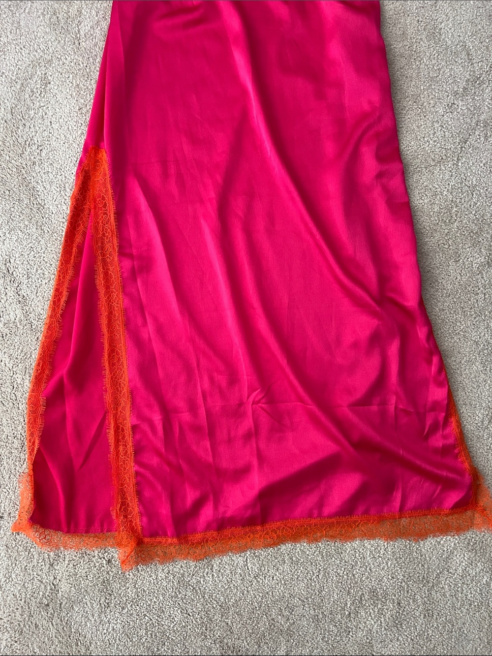 Never Fully Dressed Pink and Red Lace-Trim Slip Dress with Orange Lace Accents - Picture 5 of 9